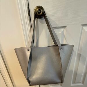 Neiman Marcus reversible large tote in metallic silver